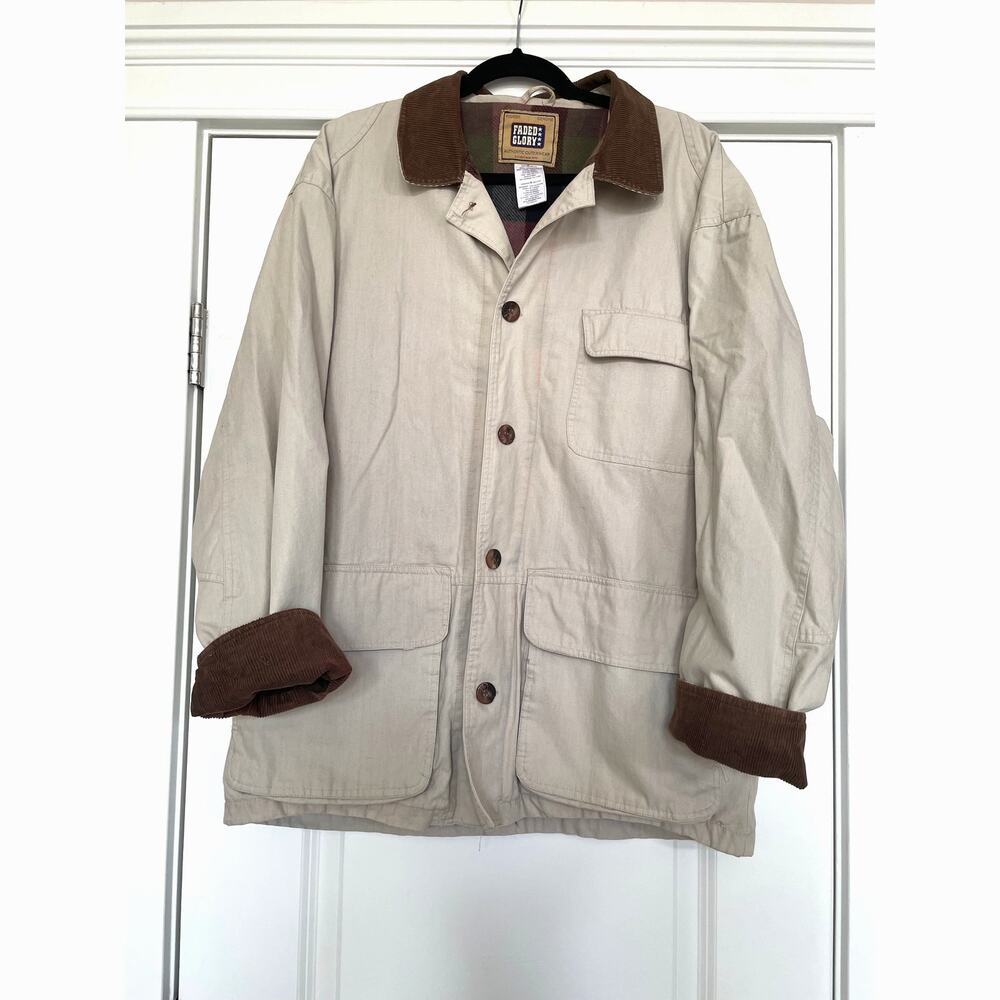 Y2K Faded Glory Cotton Field Barn Chore Coat Jacket Rugged Mens Sz M Flannel Tan
